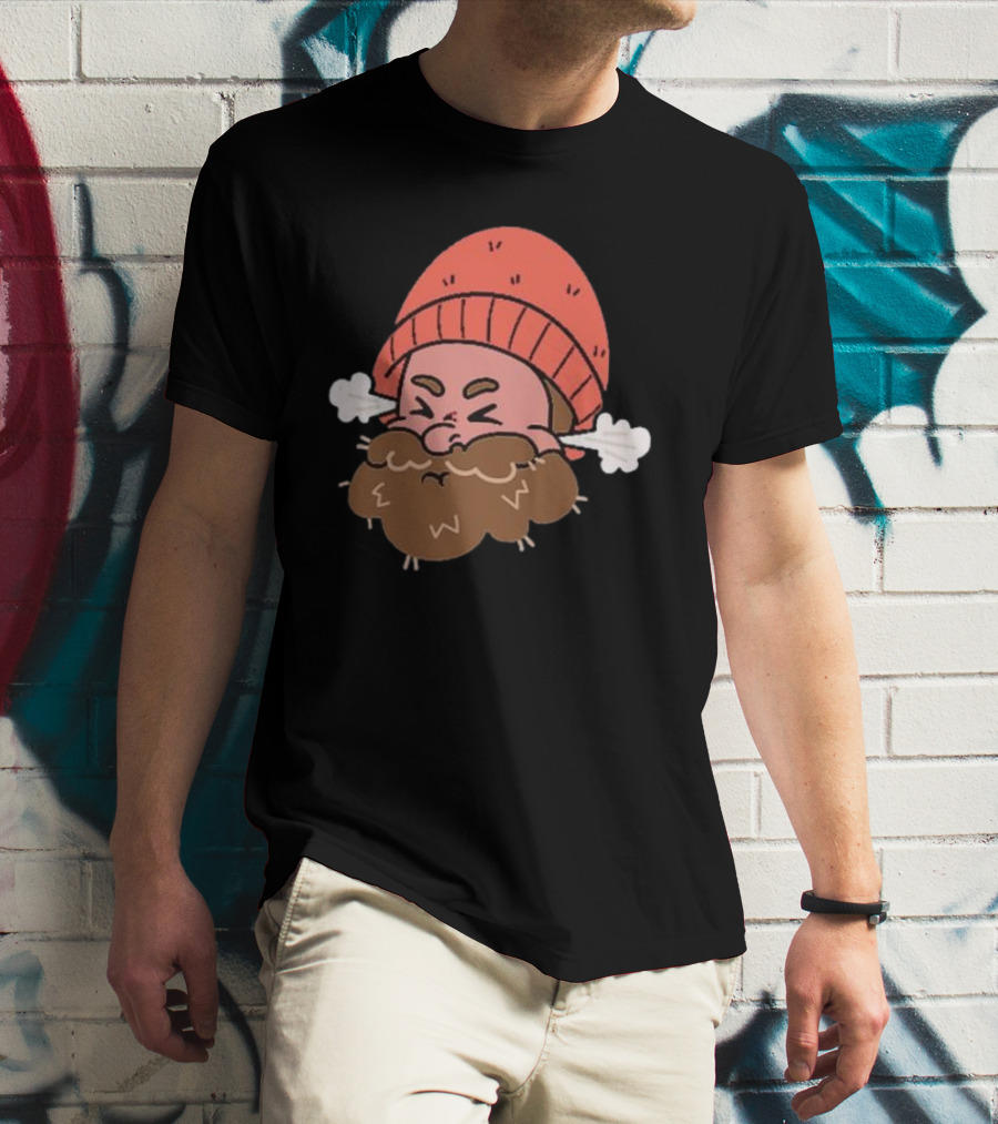 BHN Chewie Foo Foo Bearded Cartoon Character With Red Beanie And Steaming Ears T-Shirt