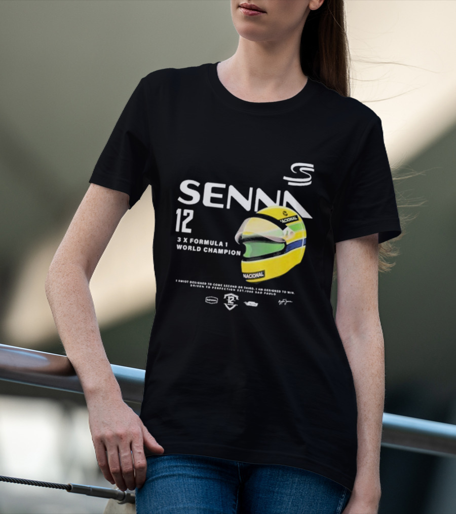 Senna 12 3x Formula 1 World Champion Driven To Perfection São Paulo Helmet T-Shirt