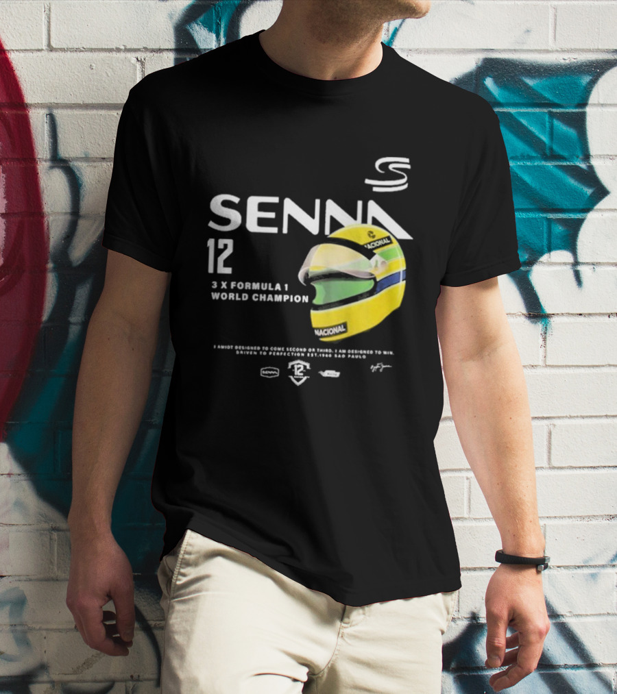 Senna 12 3x Formula 1 World Champion Driven To Perfection São Paulo Helmet T-Shirt