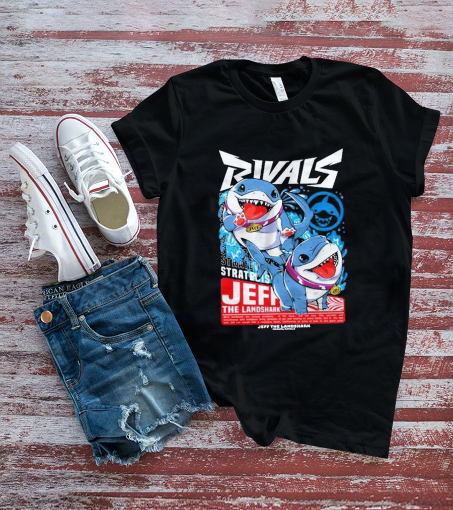 Rivals Stratbois Jeff The Land Shark Anime Style With Blue And Red Cartoon T-Shirt