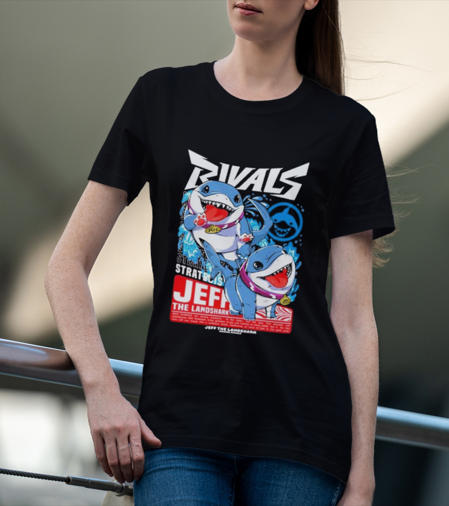 Rivals Stratbois Jeff The Land Shark Anime Style With Blue And Red Cartoon T-Shirt