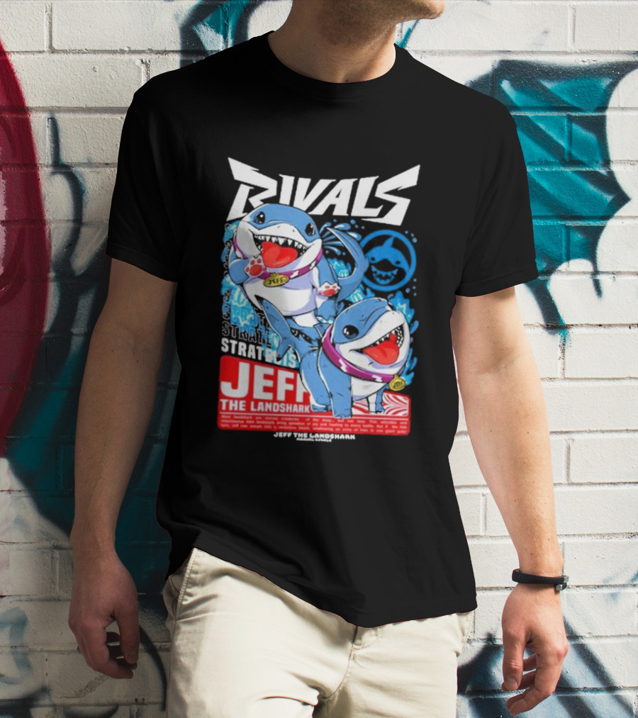 Rivals Stratbois Jeff The Land Shark Anime Style With Blue And Red Cartoon T-Shirt