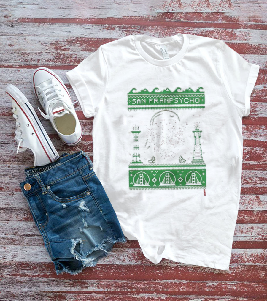 San Franpsycho Sfp Holiday Bridge Towers Snowflakes Green Holiday T-Shirt