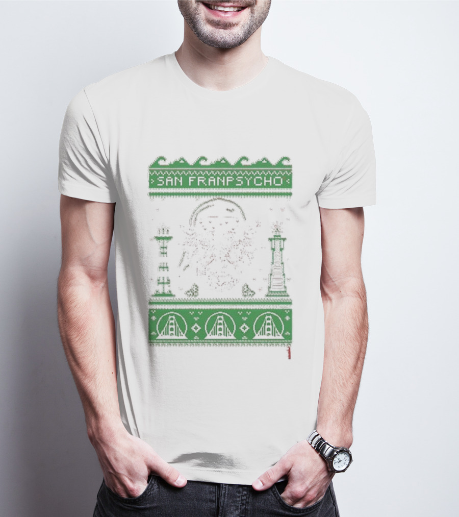 San Franpsycho Sfp Holiday Bridge Towers Snowflakes Green Holiday T-Shirt