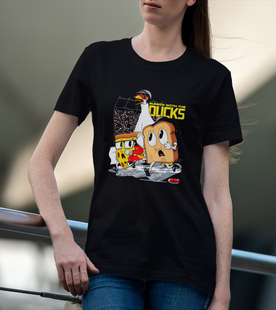 Running With The Ducks Brayton Brad Willie Cartoon Pizza And Toast Racing T-Shirt