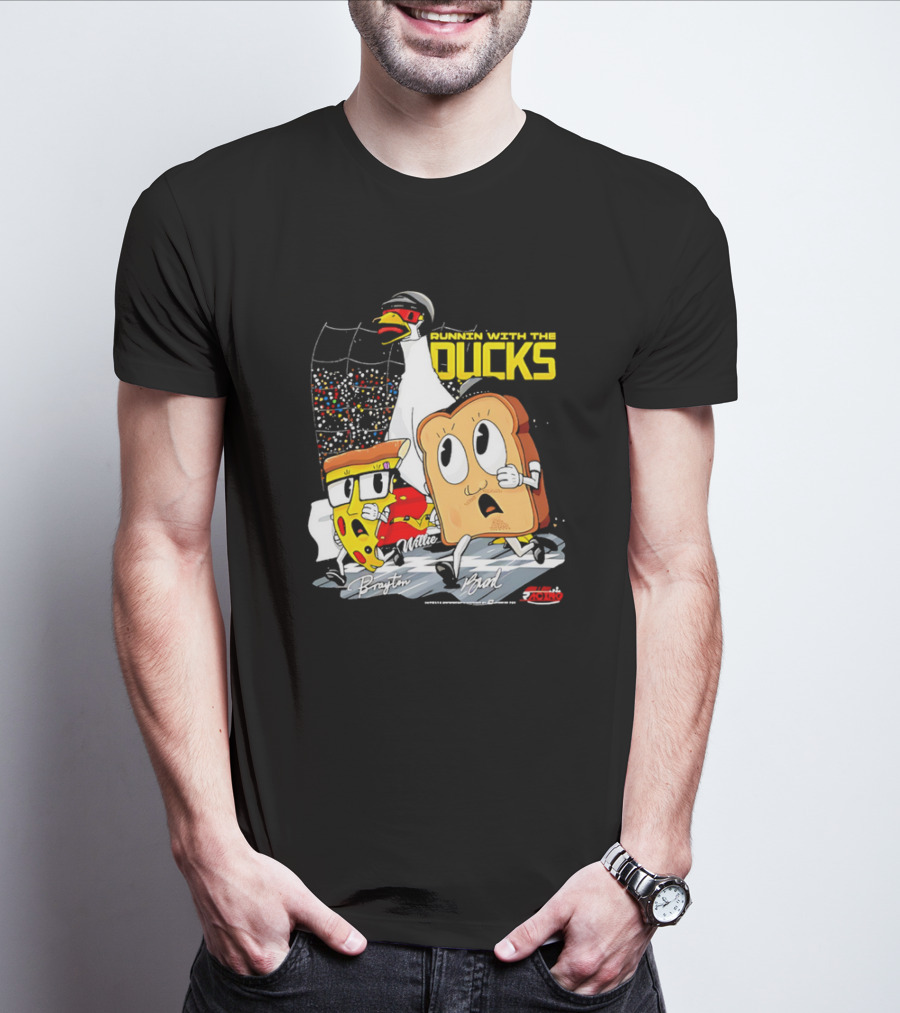 Running With The Ducks Brayton Brad Willie Cartoon Pizza And Toast Racing T-Shirt