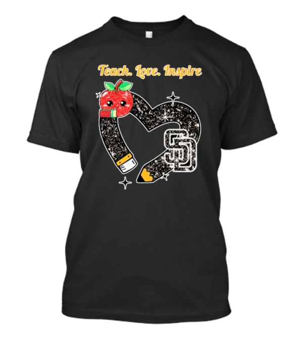 Teach Love Inspire San Diego Padres Sparkling Heart Apple Pencil T-Shirt