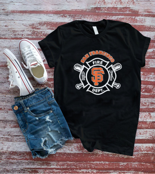 San Francisco Giants Fire Dept Firefighters SF Baseball Crossed Axes Ladder T-Shirt