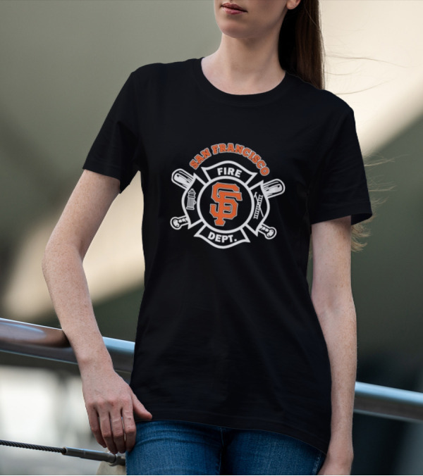 San Francisco Giants Fire Dept Firefighters SF Baseball Crossed Axes Ladder T-Shirt