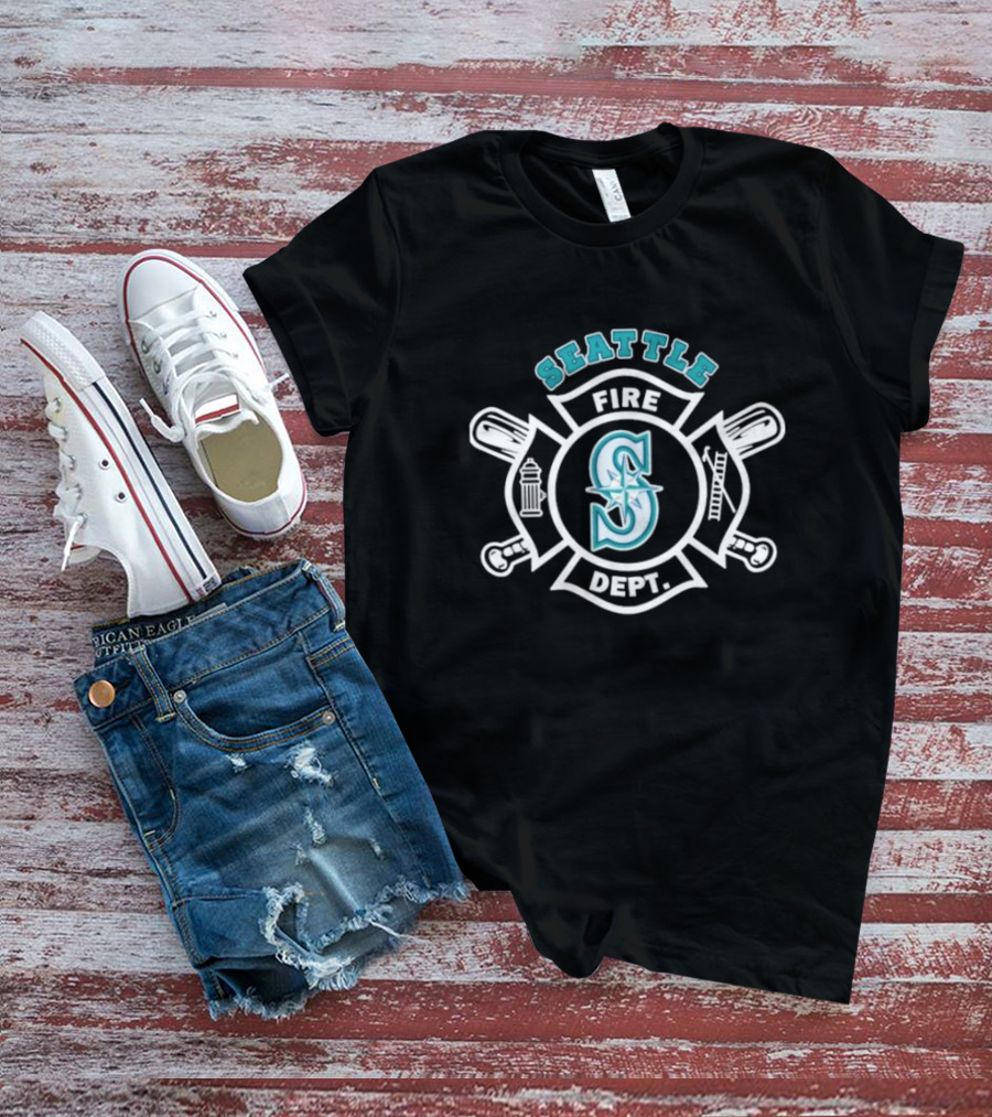 Seattle Mariners Fire Dept Firefighters Axes And Hydrant Emblem T-Shirt