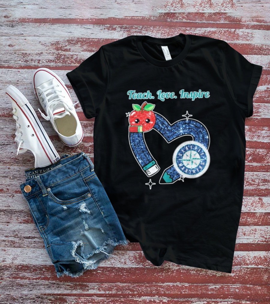 Seattle Mariners Teach Love Inspire Heart Apple Design T-Shirt