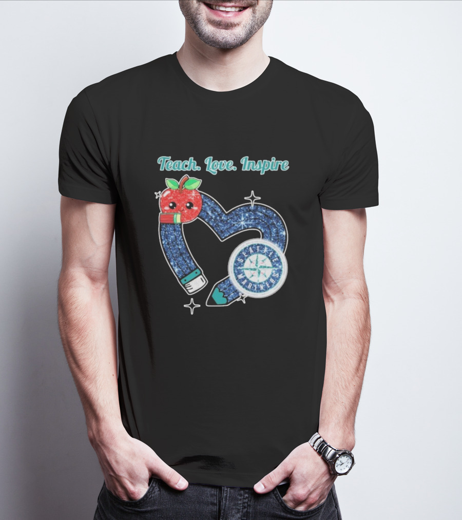 Seattle Mariners Teach Love Inspire Heart Apple Design T-Shirt