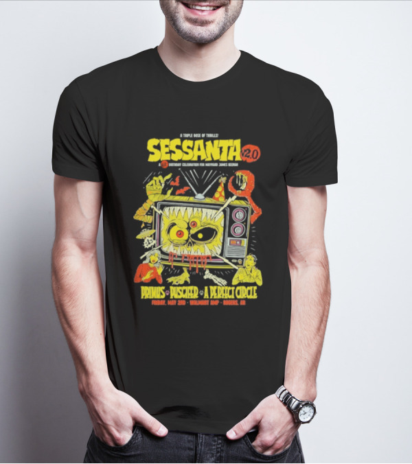Sessanta 2.0 Event Primus Puscifer A Perfect Circle May 2 2025 Rogers AR Walmart AMP TV T-Shirt