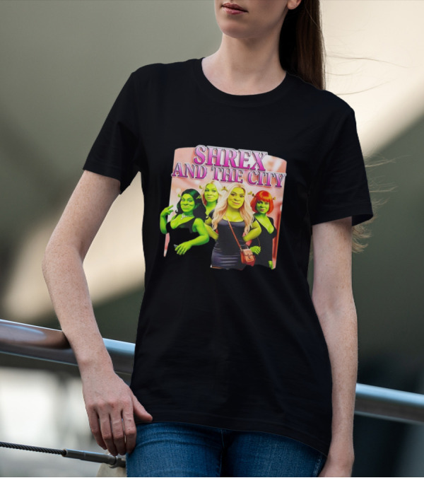 SHREX AND THE CITY Green Characters Ladies In Black Dresses T-Shirt