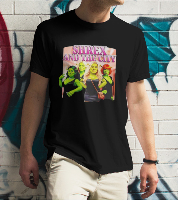 SHREX AND THE CITY Green Characters Ladies In Black Dresses T-Shirt
