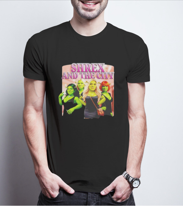 SHREX AND THE CITY Green Characters Ladies In Black Dresses T-Shirt