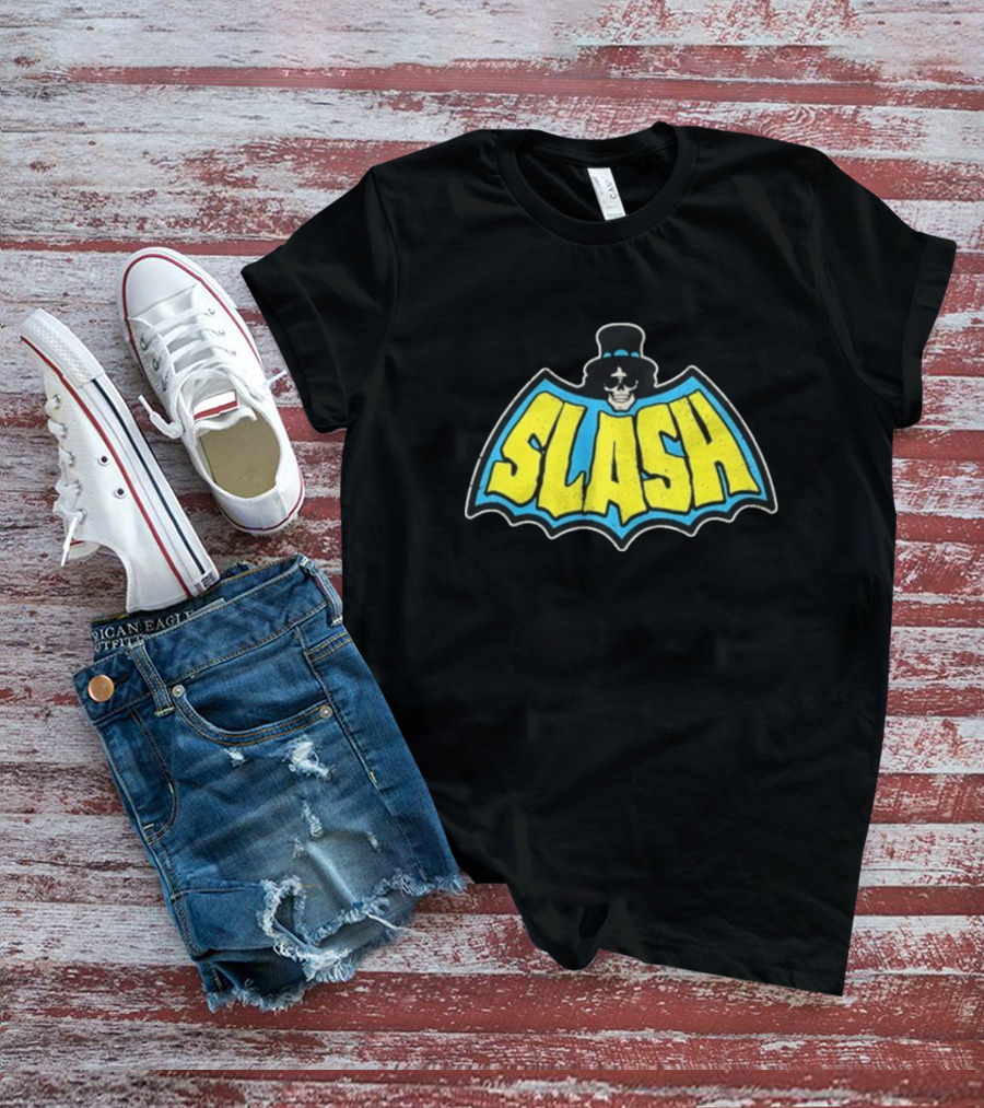 SLASH Batman Inspired Logo With Top Hat And Skull T-Shirt