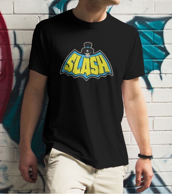 SLASH Batman Inspired Logo With Top Hat And Skull T-Shirt