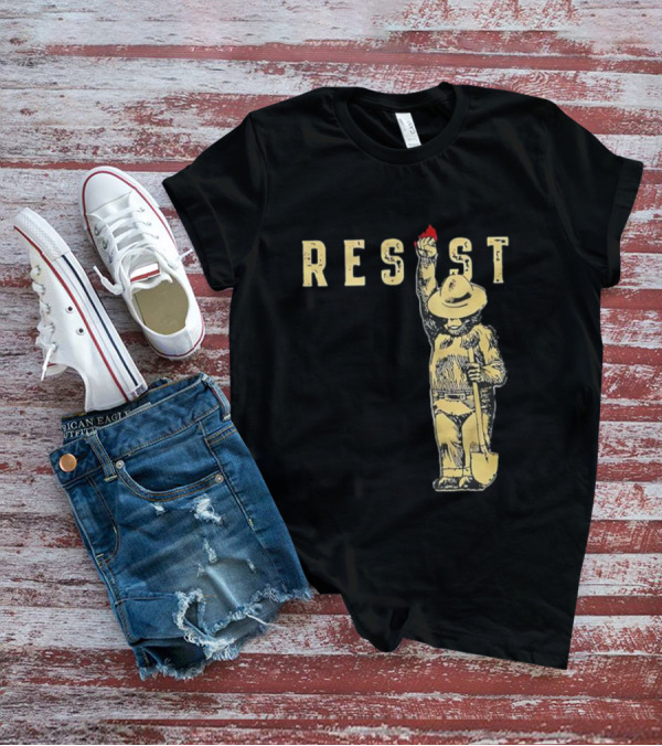 "Smokey Resist Firefighter Bear With Raised Fist And Shovel" T-Shirt