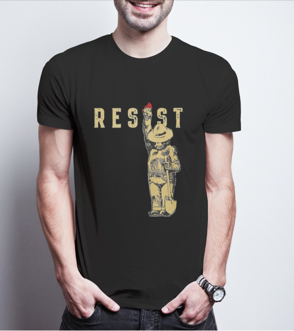 "Smokey Resist Firefighter Bear With Raised Fist And Shovel" T-Shirt