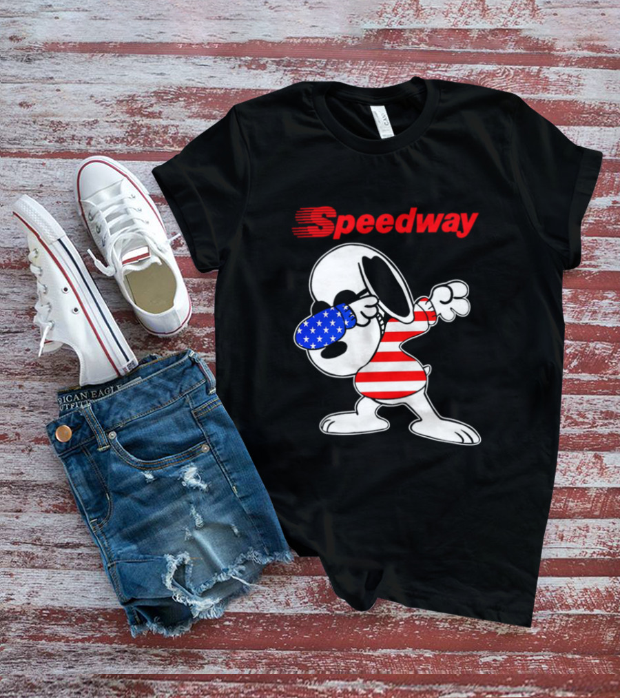 Speedway Snoopy Dabbing American Flag Outfit T-Shirt