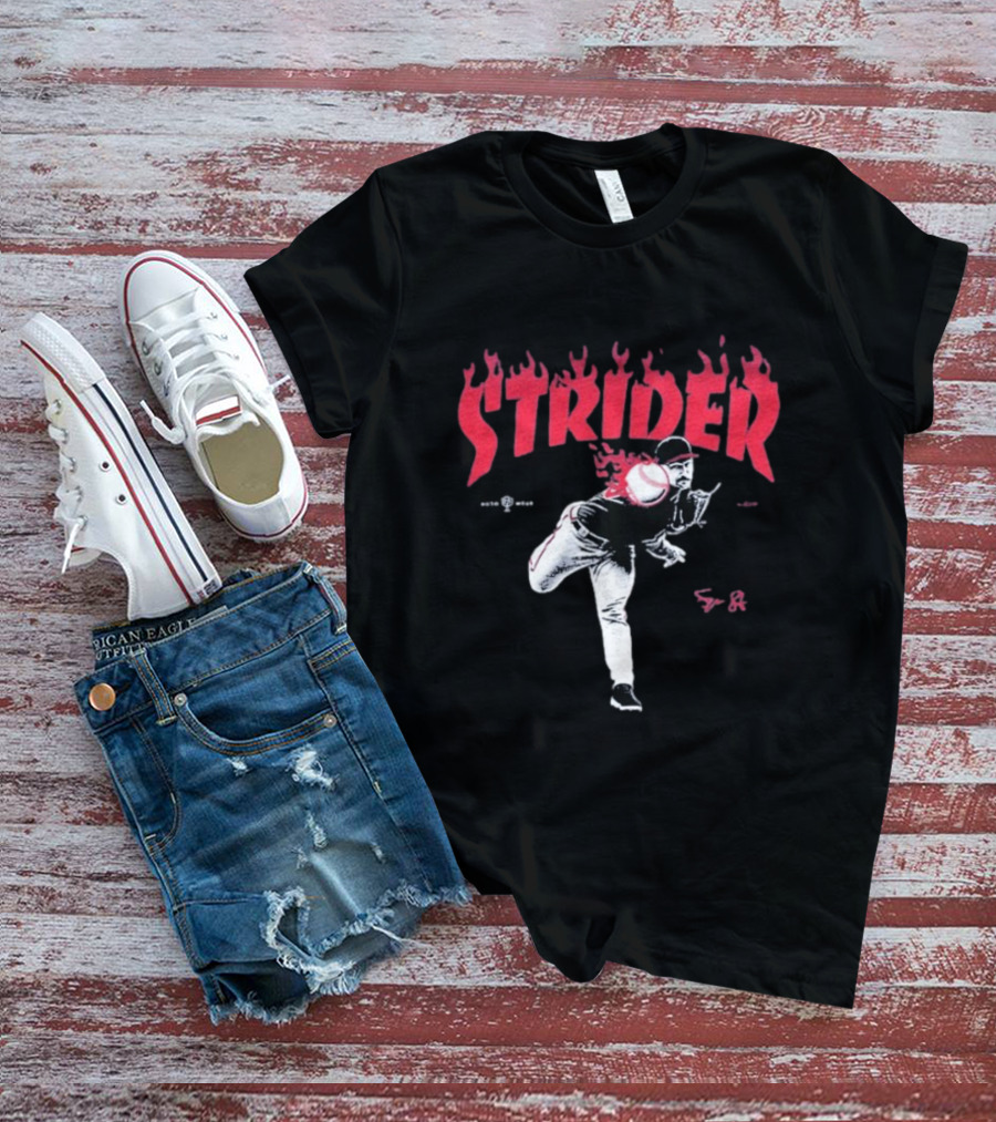Strider Flames Baseball Pitcher Throwing Action T-Shirt