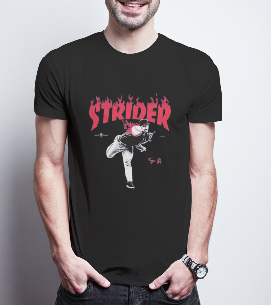 Strider Flames Baseball Pitcher Throwing Action T-Shirt
