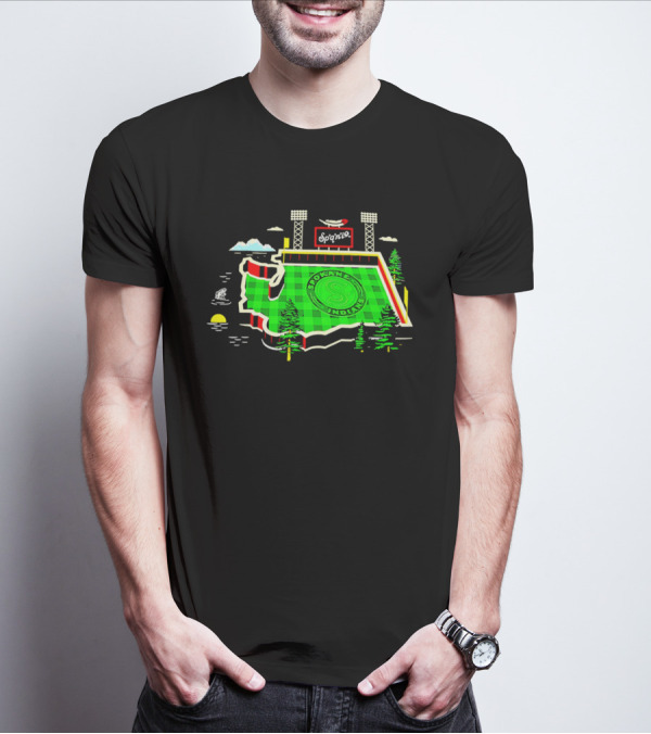 Spokane Indians Stadium Washington State Map Baseball Field T-Shirt