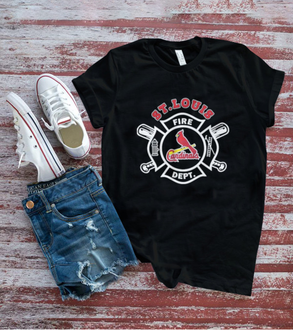 St Louis Cardinals Fire Dept Firefighters MLB Collaboration With Symbolic Badge And Equipment T-Shirt