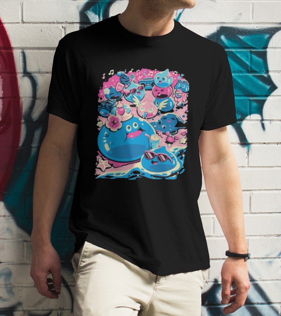 Summer Slimes Cute Blue And Pink Watercolor Style Festival Fun T-Shirt