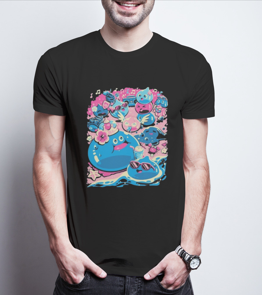 Summer Slimes Cute Blue And Pink Watercolor Style Festival Fun T-Shirt