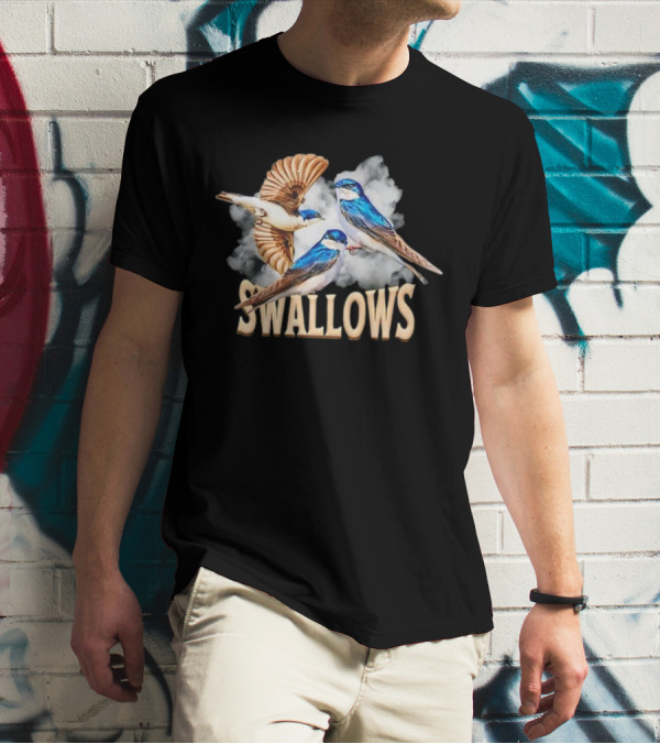 Swallows Blue Bird Trio With Clouds T-Shirt