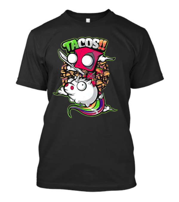 Tacos Deadpool Riding Unicorn Surrounded By Tacos Cartoon T-Shirt