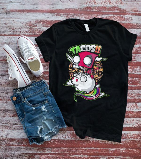 Tacos Deadpool Riding Unicorn Surrounded By Tacos Cartoon T-Shirt