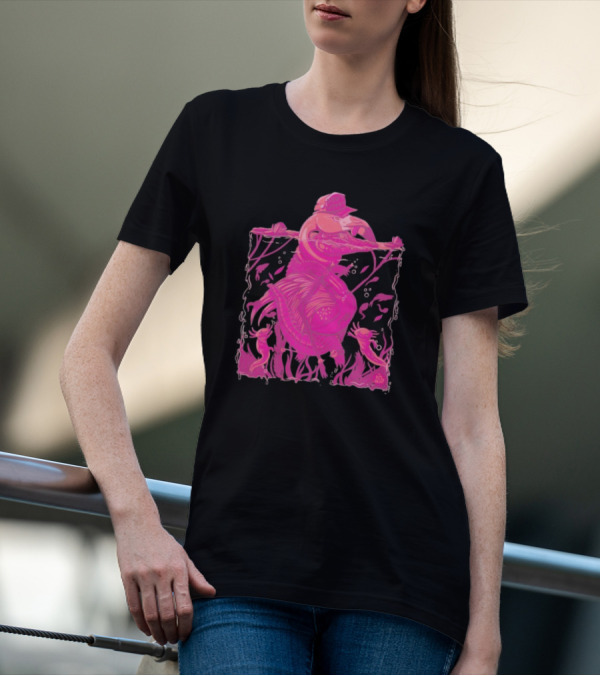 Ten Hundred Clever Girl Pink Dinosaur With Hat Underwater Artwork T-Shirt