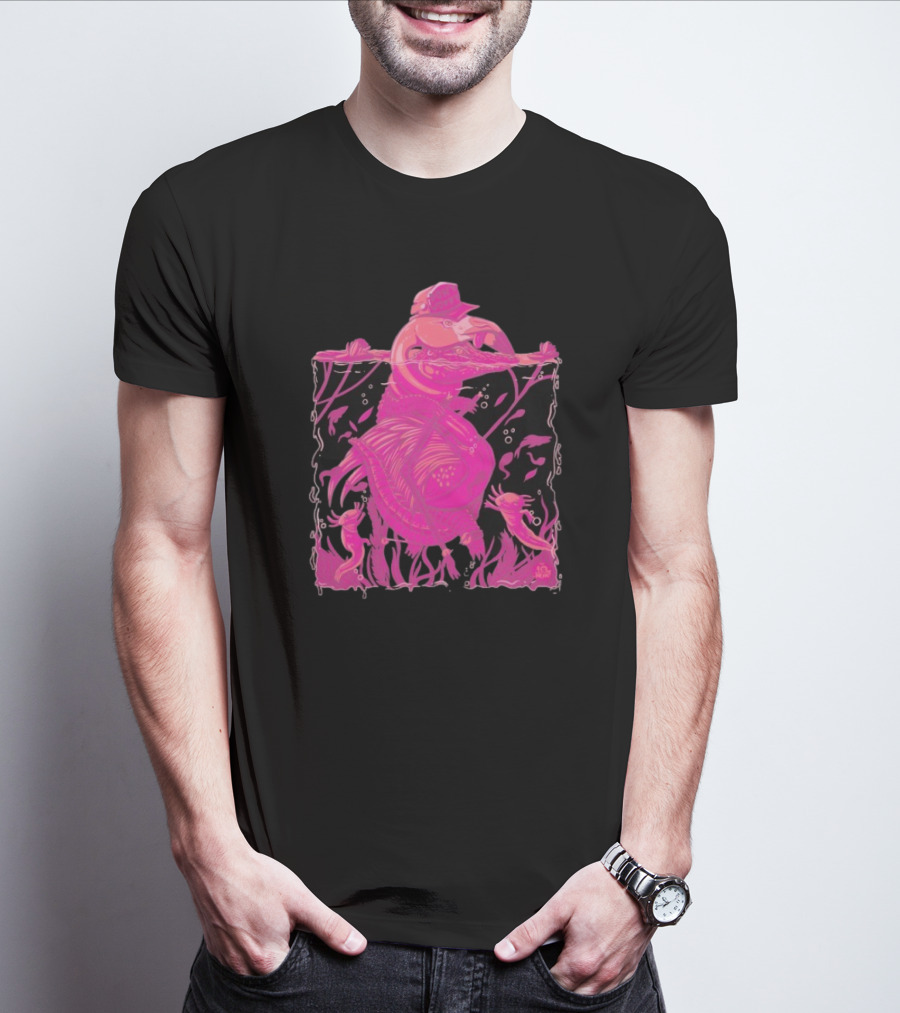 Ten Hundred Clever Girl Pink Dinosaur With Hat Underwater Artwork T-Shirt