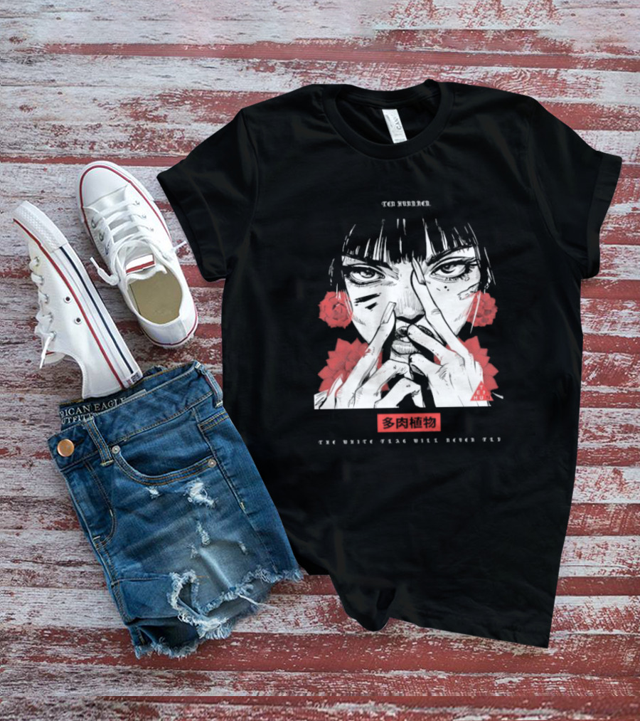 Ten Hundred The White Flag Will Never Fly Succulent Red Rose Manga Art T-Shirt