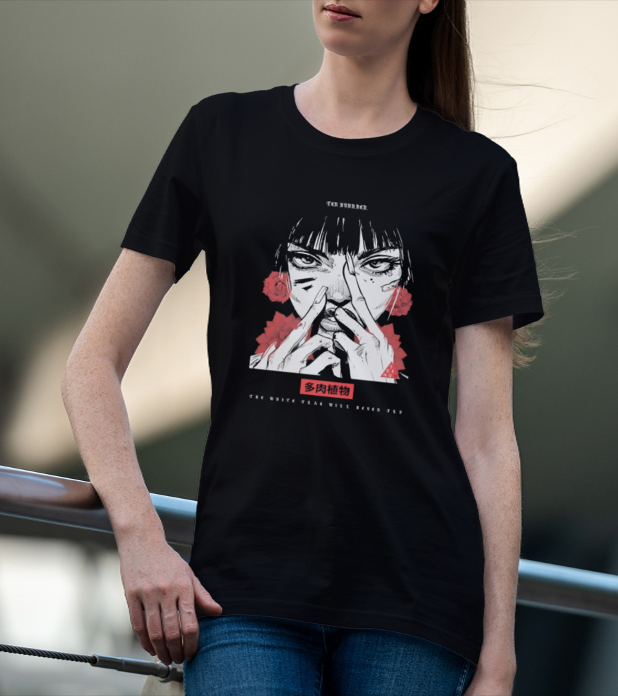 Ten Hundred The White Flag Will Never Fly Succulent Red Rose Manga Art T-Shirt
