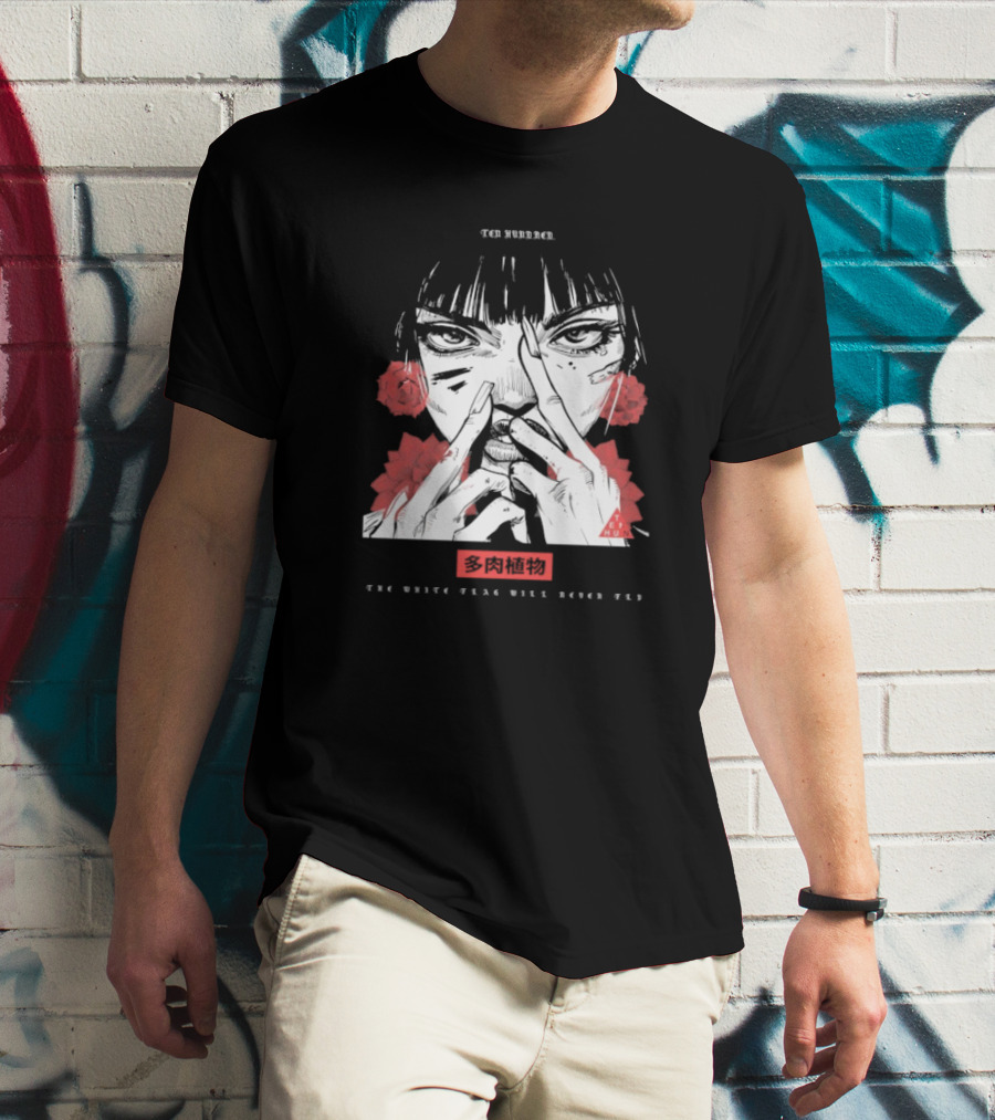 Ten Hundred The White Flag Will Never Fly Succulent Red Rose Manga Art T-Shirt