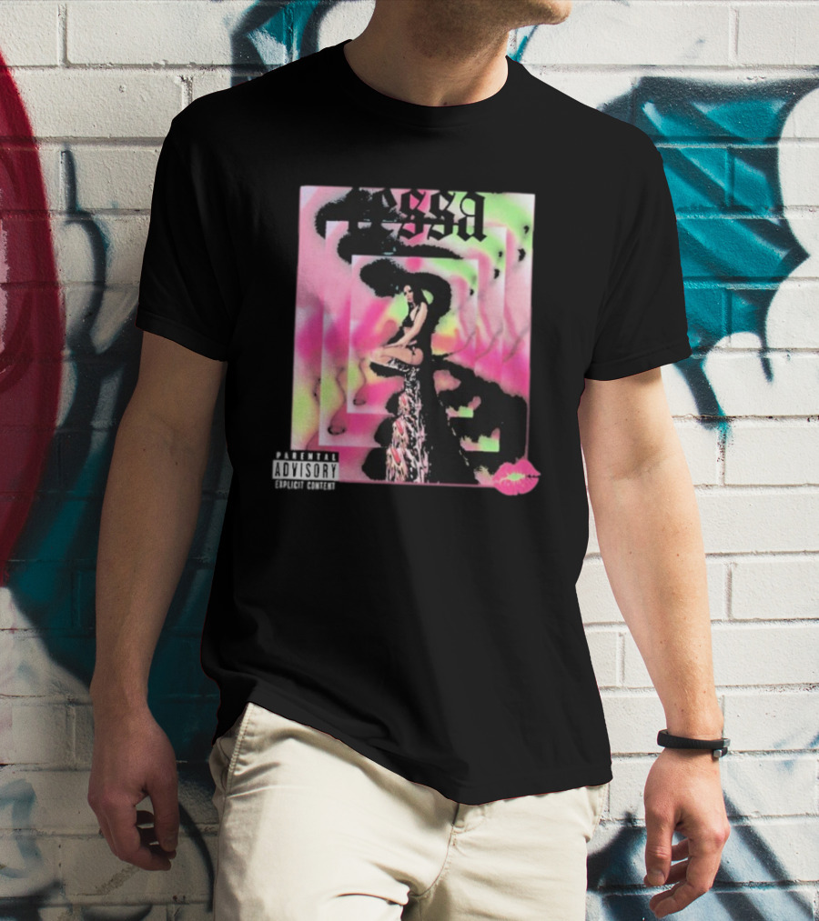 Tessa Mirror Kiss Parental Advisory Pink And Green Spiral T-Shirt
