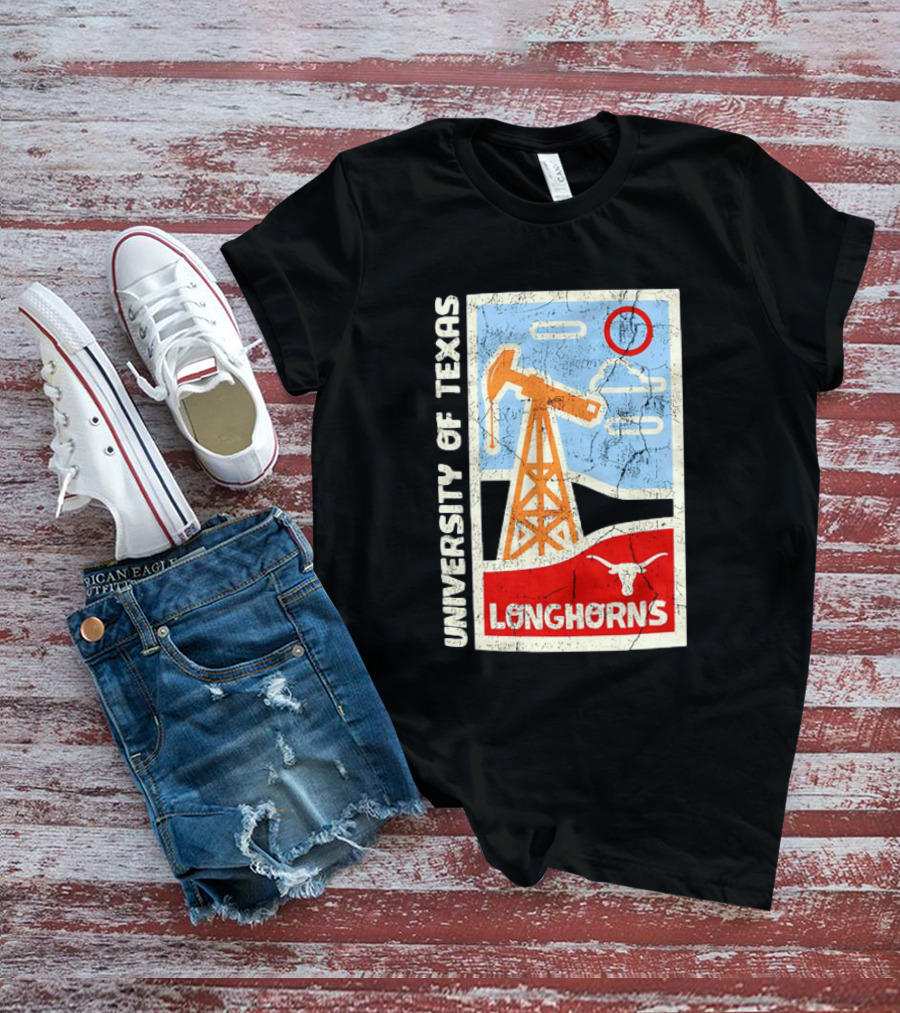University Of Texas Longhorns Retro Oil Derrick And Bull Skull T-Shirt
