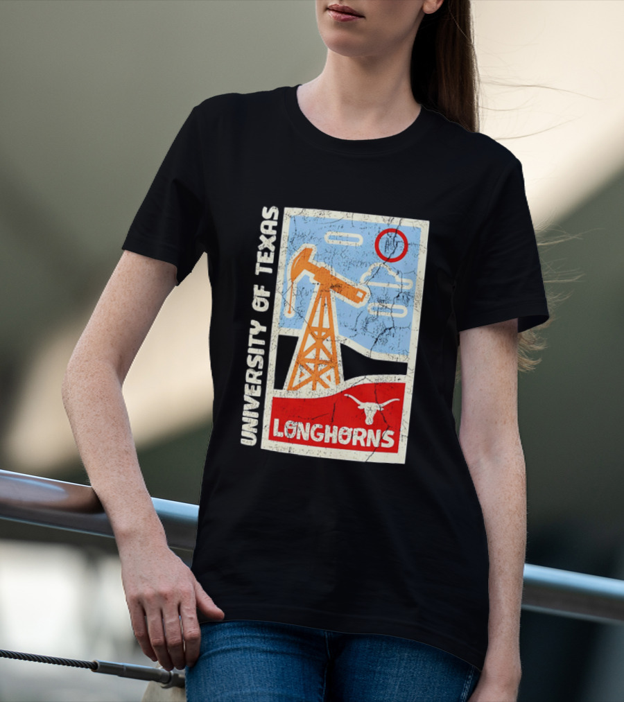 University Of Texas Longhorns Retro Oil Derrick And Bull Skull T-Shirt