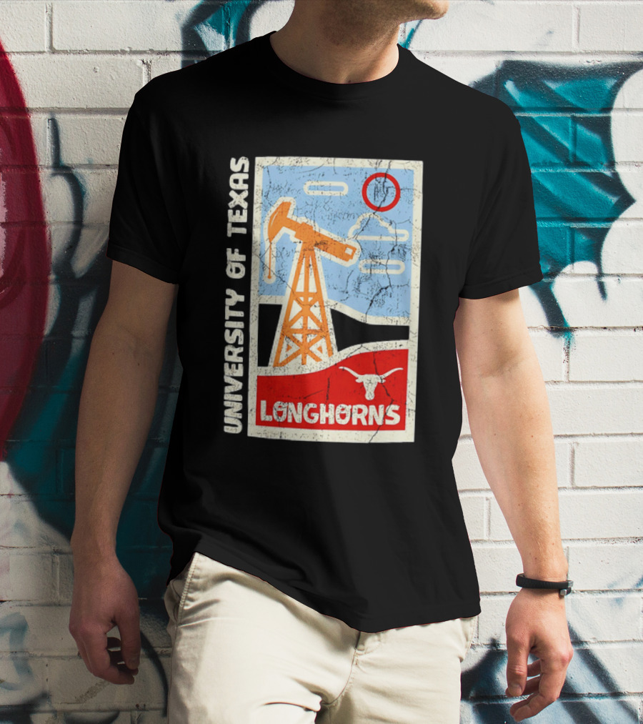 University Of Texas Longhorns Retro Oil Derrick And Bull Skull T-Shirt