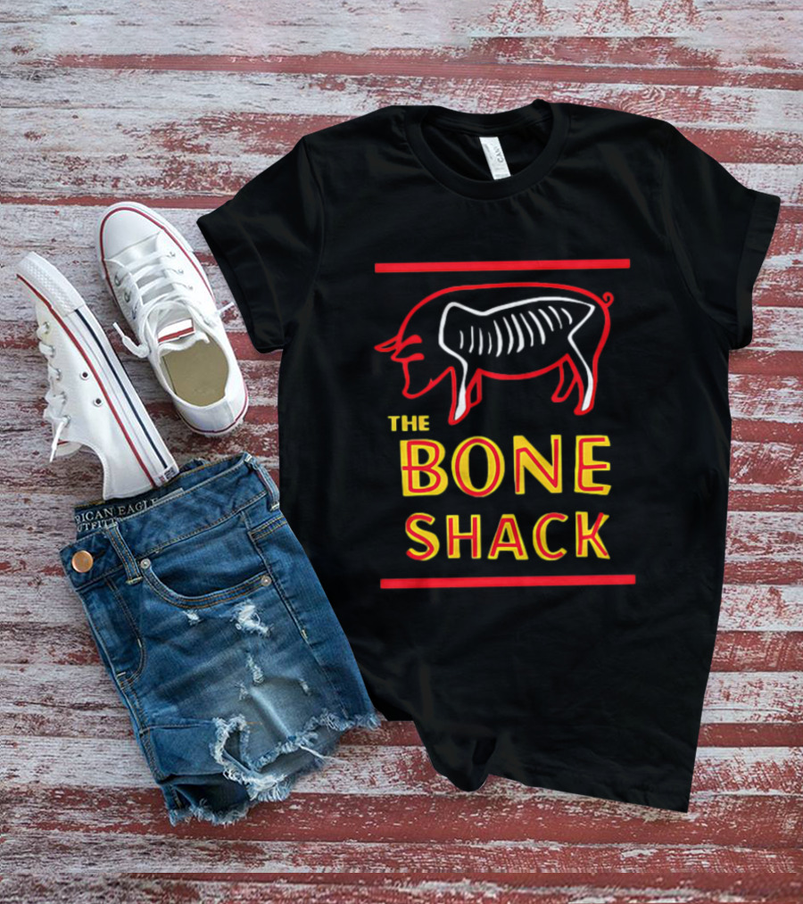 THE BONE SHACK Pig Neon Style Rib Outline T-Shirt