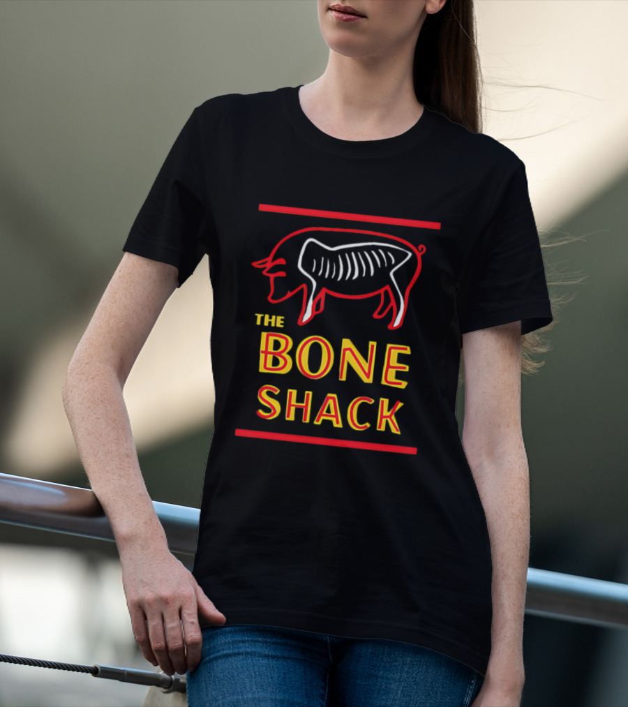 THE BONE SHACK Pig Neon Style Rib Outline T-Shirt