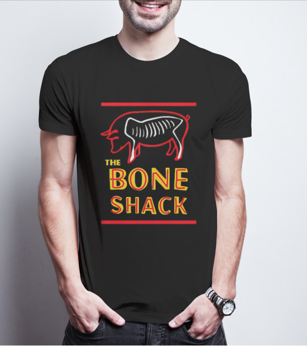 THE BONE SHACK Pig Neon Style Rib Outline T-Shirt