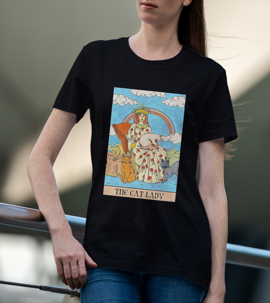 The Cat Lady Tarot Card Cats And Clouds Vintage Illustration T-Shirt