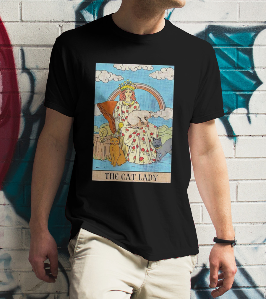 The Cat Lady Tarot Card Cats And Clouds Vintage Illustration T-Shirt