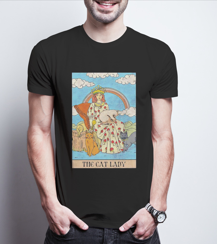 The Cat Lady Tarot Card Cats And Clouds Vintage Illustration T-Shirt