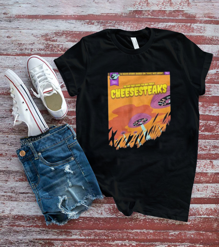 Philly Comics Alien UFO Cheesesteaks Abduction Sci-Fi Story Whiz With UFOs T-Shirt